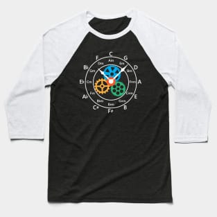 Circle of Fifths Mechanical Clock Style Dark Theme Baseball T-Shirt